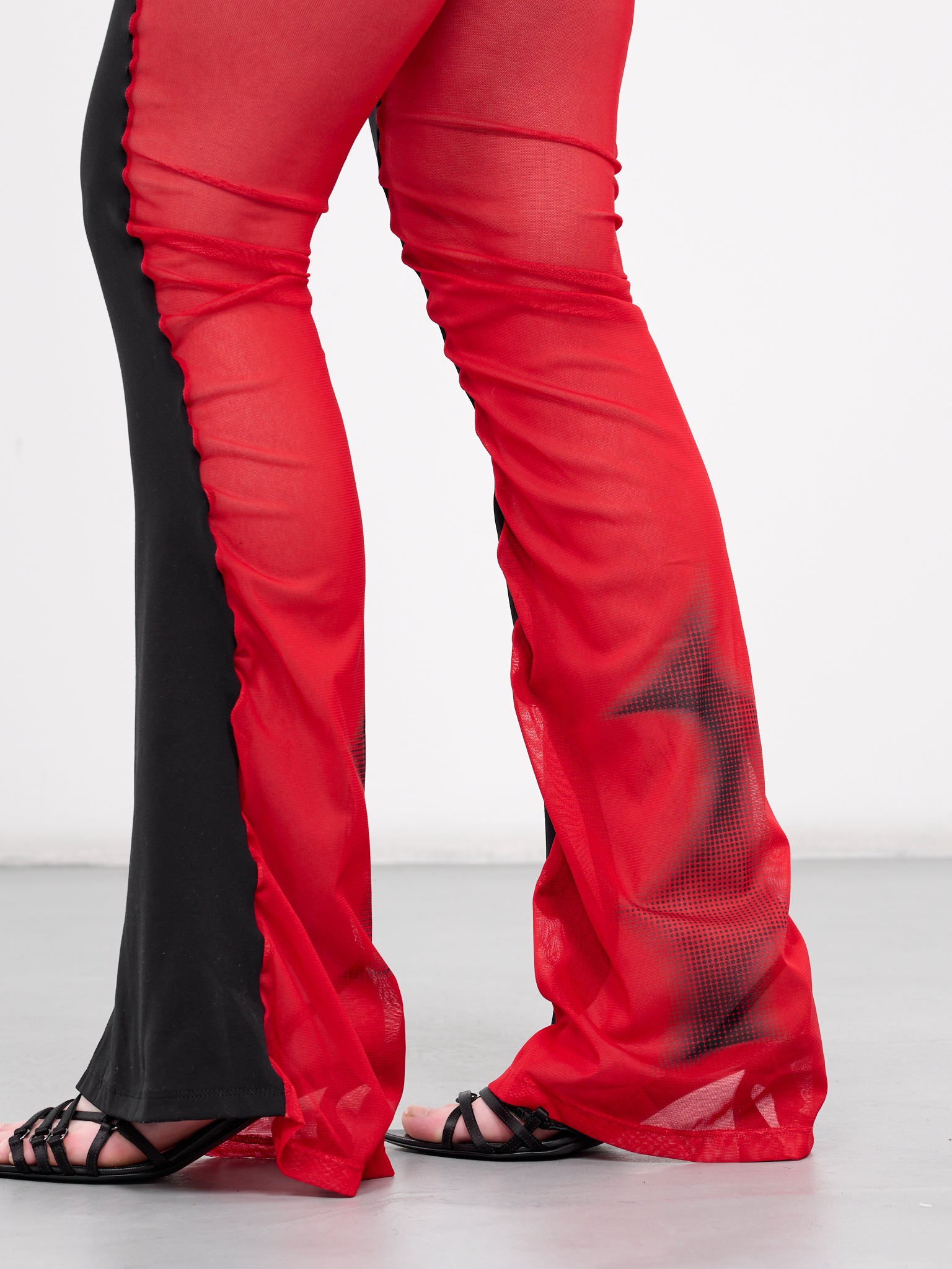 Mesh Paneled Flare Trousers (WV08-ONYX-RUBY-W-PRINT)
