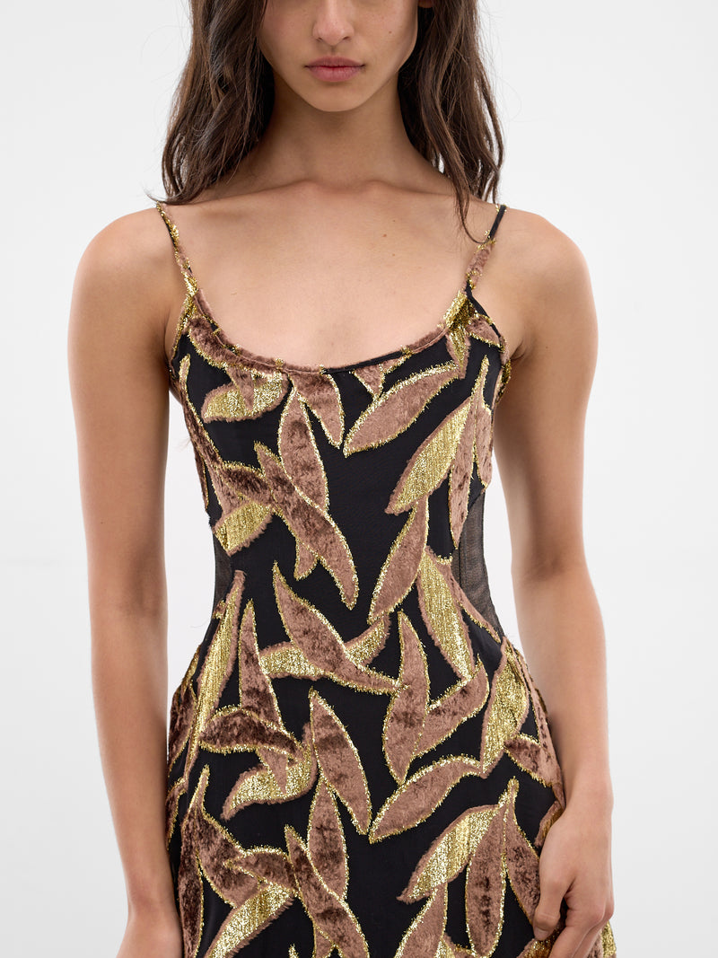 Velvet Foliage Silk Mini Dress (WWT131-FC007-CHOCOLATE)