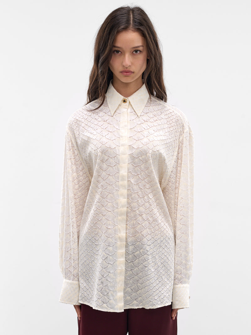 White Snakeskin Textured Button-Up Shirt (WWT700-HES36-WHITE)