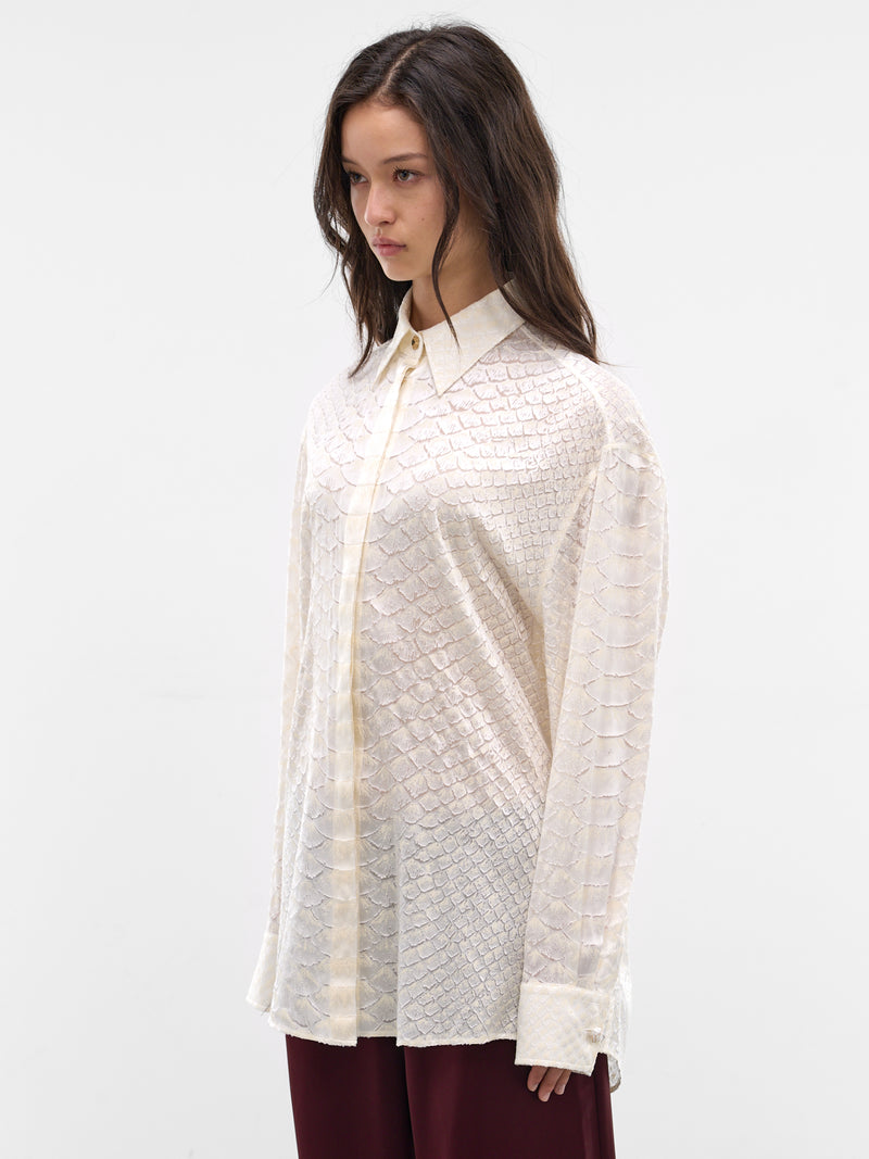 White Snakeskin Textured Button-Up Shirt (WWT700-HES36-WHITE)
