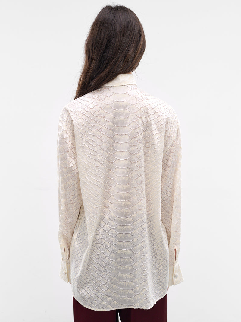 White Snakeskin Textured Button-Up Shirt (WWT700-HES36-WHITE)