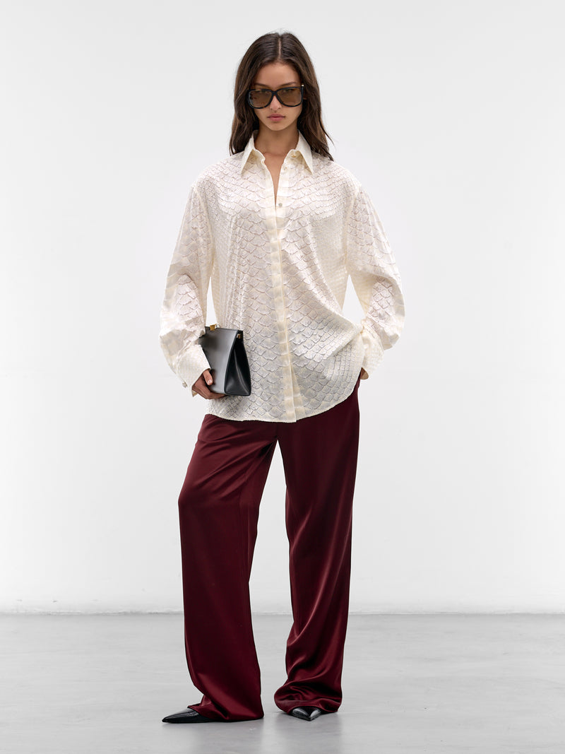 White Snakeskin Textured Button-Up Shirt (WWT700-HES36-WHITE)