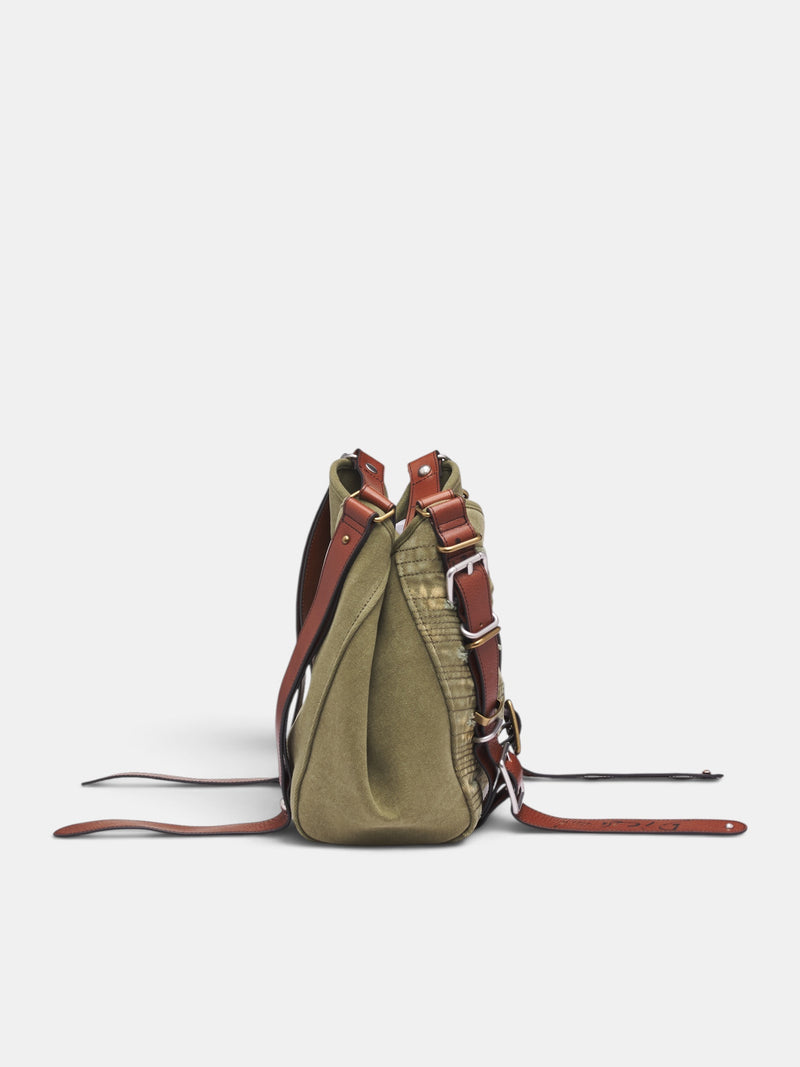 Green Distressed Stripe Bag (X10955-D-ONE-OLIVE-GREEN)