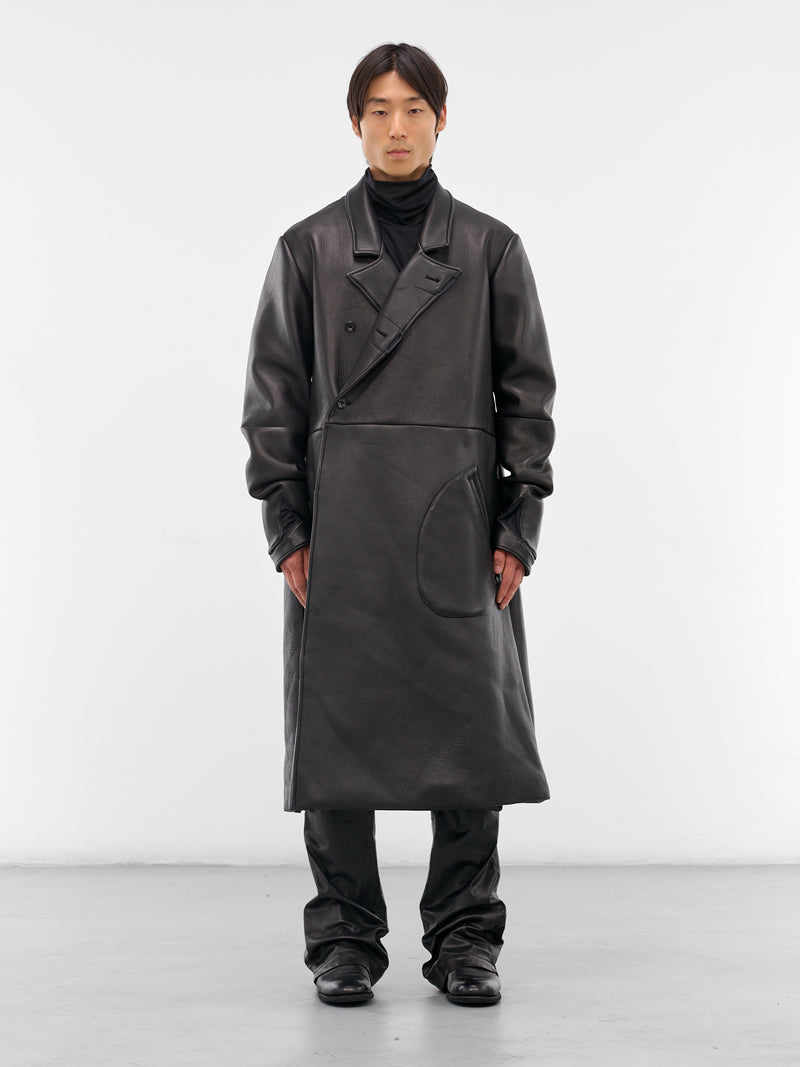 Black Double-Breasted Leather Coat (XJ9V2-01NL-BLACK-LUSTER)