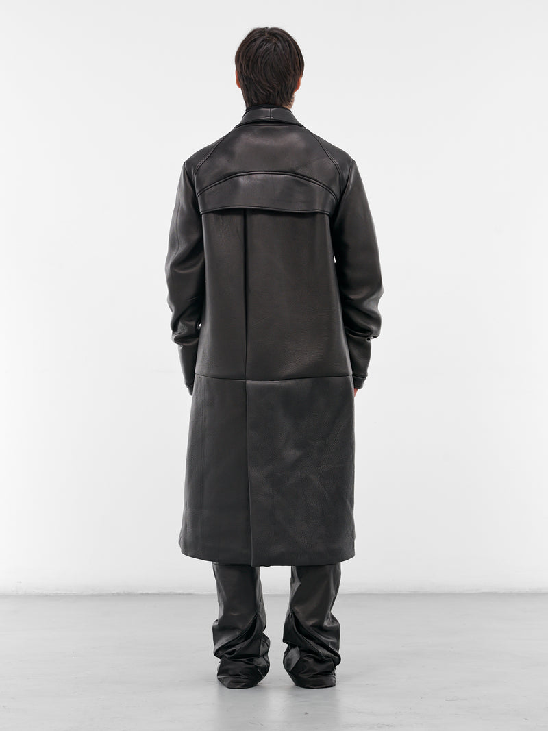Black Double-Breasted Leather Coat (XJ9V2-01NL-BLACK-LUSTER)