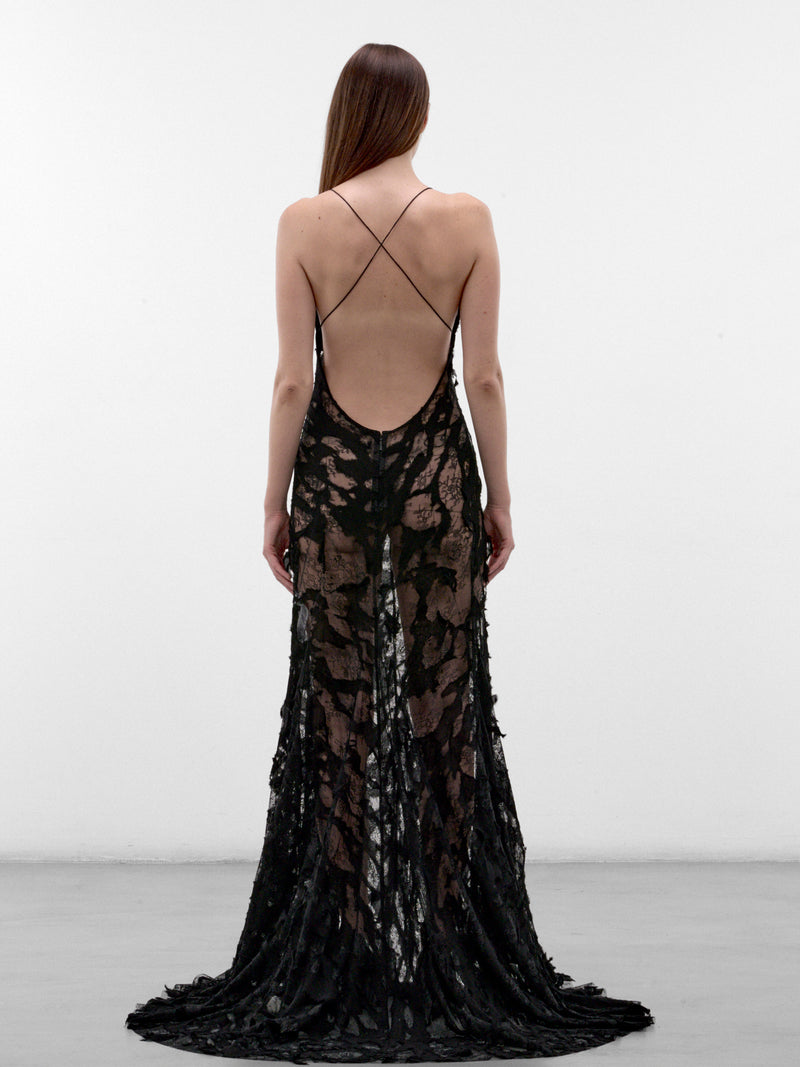 Black Chantilly Lace Evening Dress (XWT118RP024C-NERO)