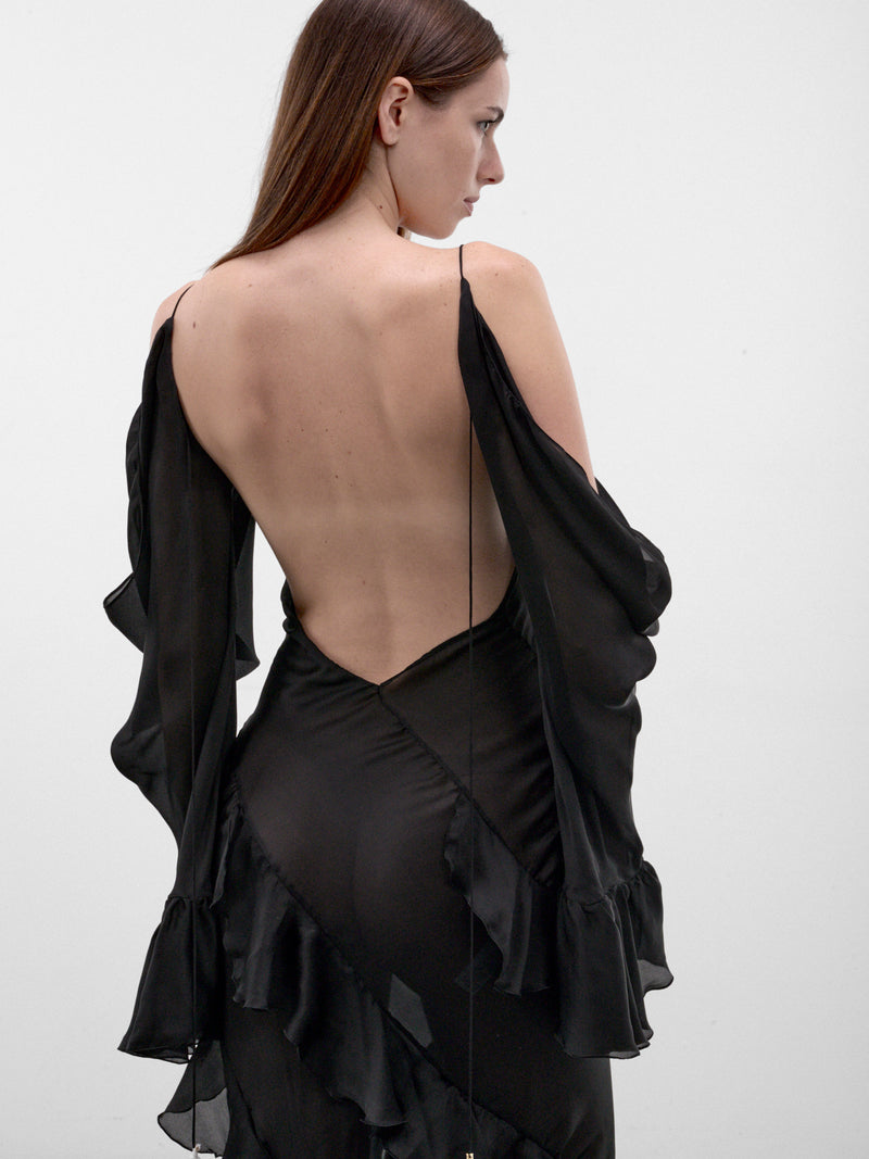Black Silk Chiffon Slip Dress (XWT129-CC001-BLACK)