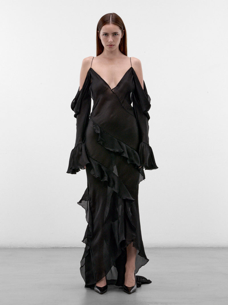 Black Silk Chiffon Slip Dress (XWT129-CC001-BLACK)