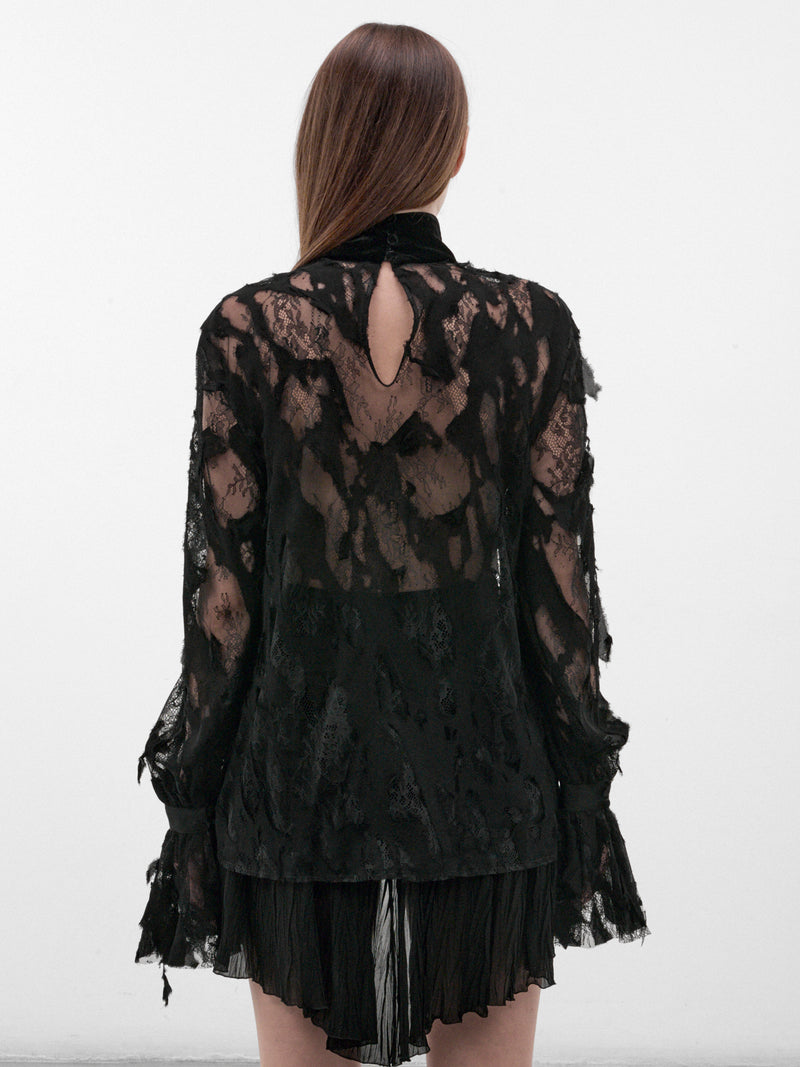Black Lace Sheer Pattern Blouse (XWT702-RP074-BLACK)