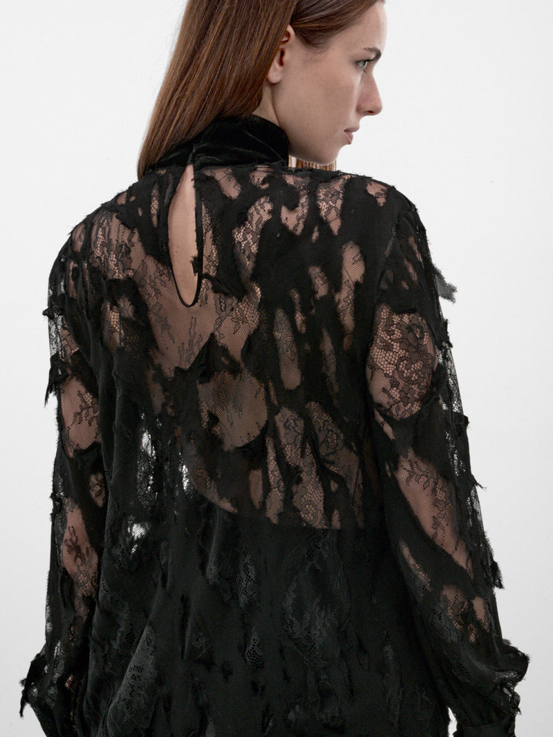 Black Lace Sheer Pattern Blouse (XWT702-RP074-BLACK)