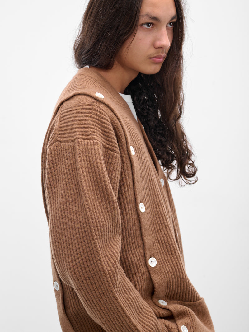 Beige Cashmere Rib-Knit Buttoned Cardigan (Y009-W020-BEIGE)