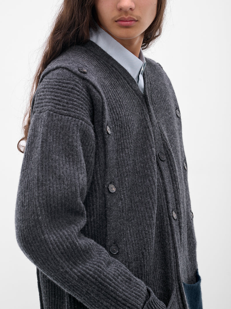 Gray Cashmere Rib-Knit Buttoned Cardigan (Y009-W020-GRAY)