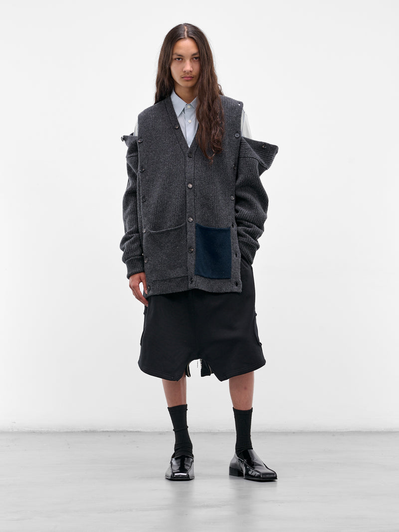 Gray Cashmere Rib-Knit Buttoned Cardigan (Y009-W020-GRAY)