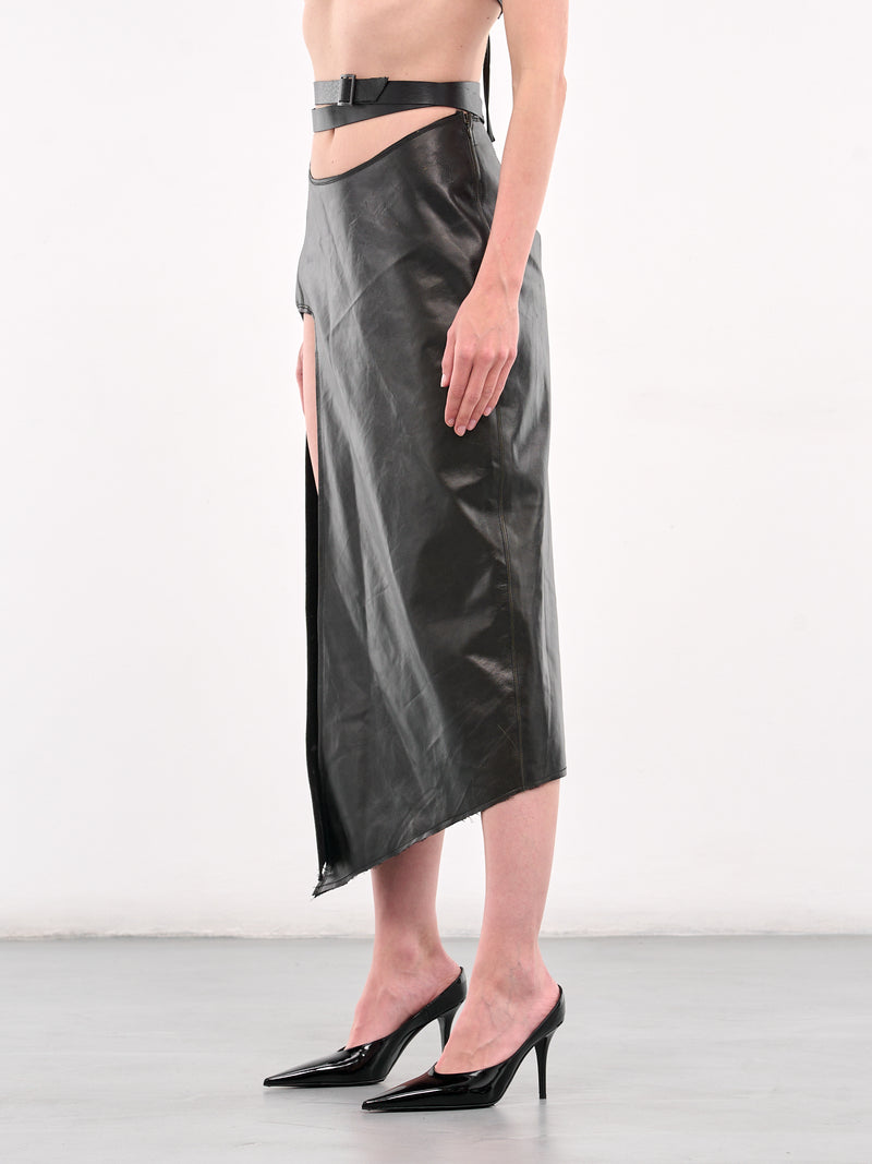 Vent Leather Midi Skirt (YR005SK06-BLACK)