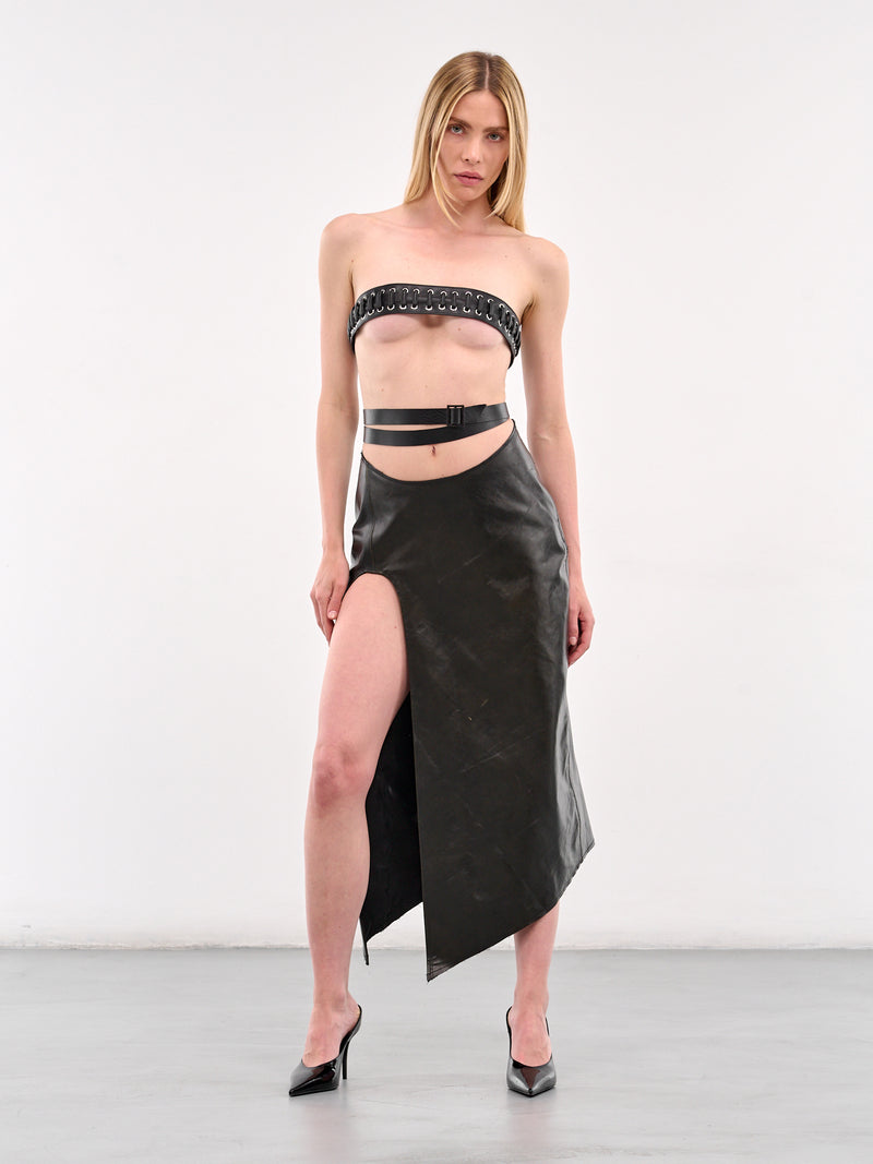 Vent Leather Midi Skirt (YR005SK06-BLACK)