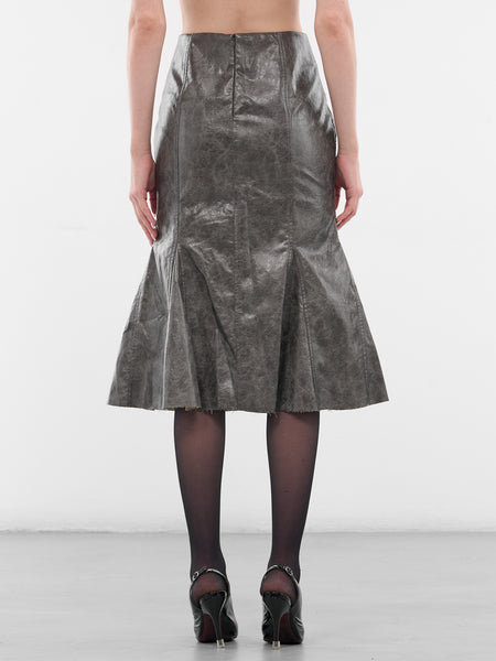 Brown Leather Kelp Midi Skirt (YR006SK03-POND-SCUM)