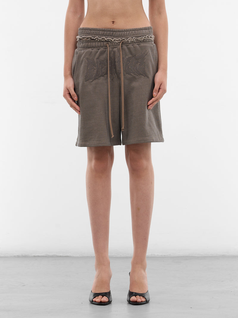Brown Split Band Logo Sweatshorts (YR007TR06X-BARN-DUST)