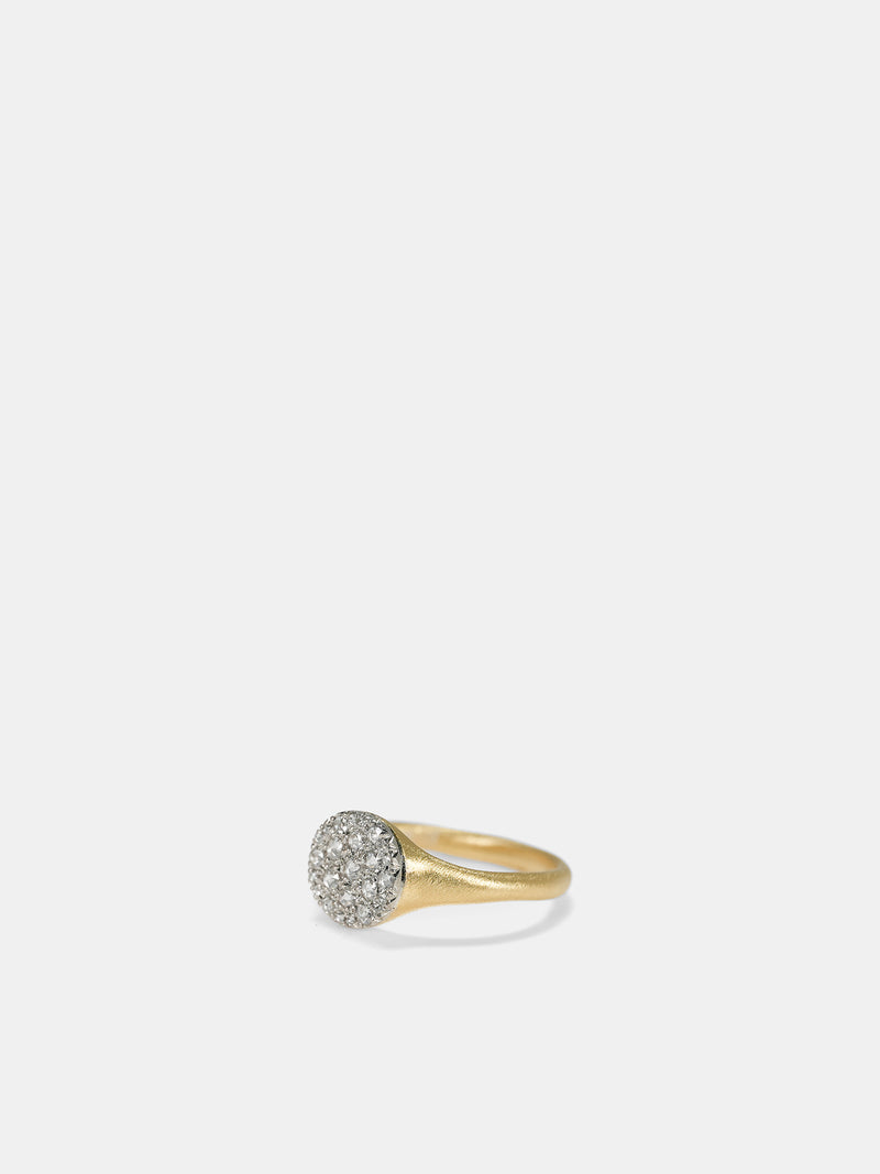 Platinum & Gold Diamond Signet Ring (R1095-PT950-K18GG-WHITE-DIAMON)