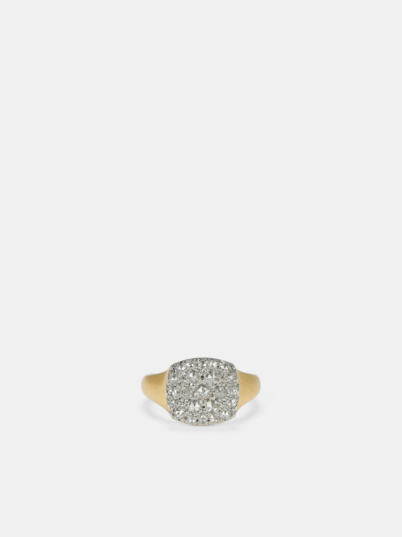 Platinum & Gold Diamond Signet Ring (R112M-WHITE-DIAMOND)