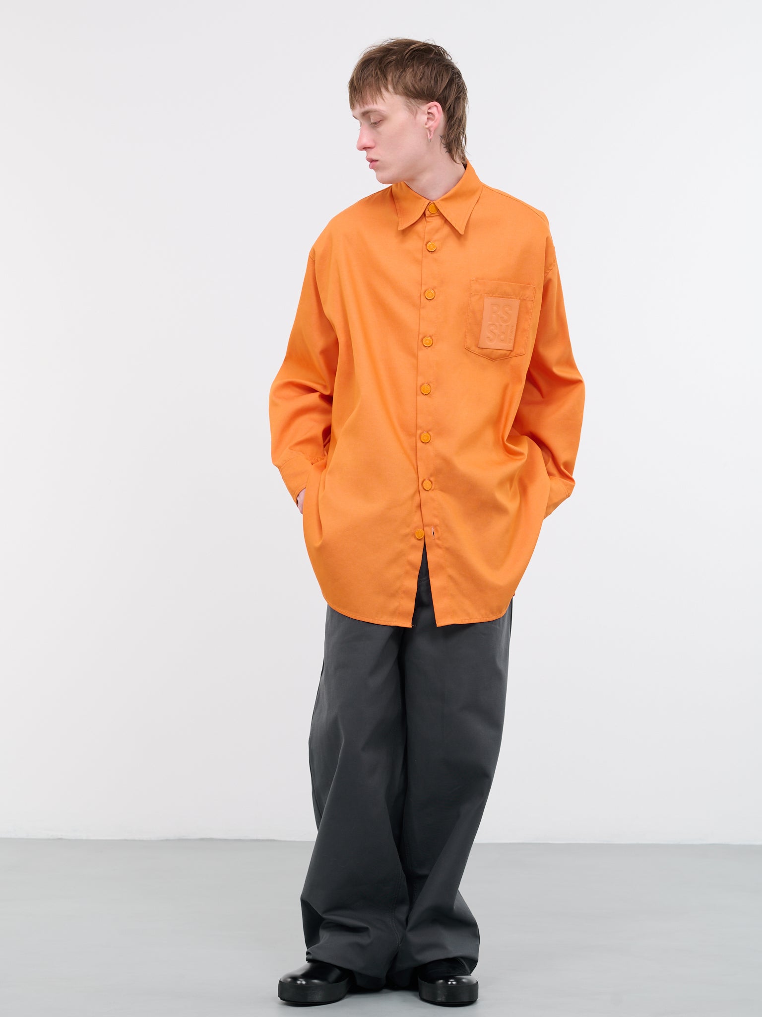 Oversized Denim Shirt (231-M243-15001-ORANGE)
