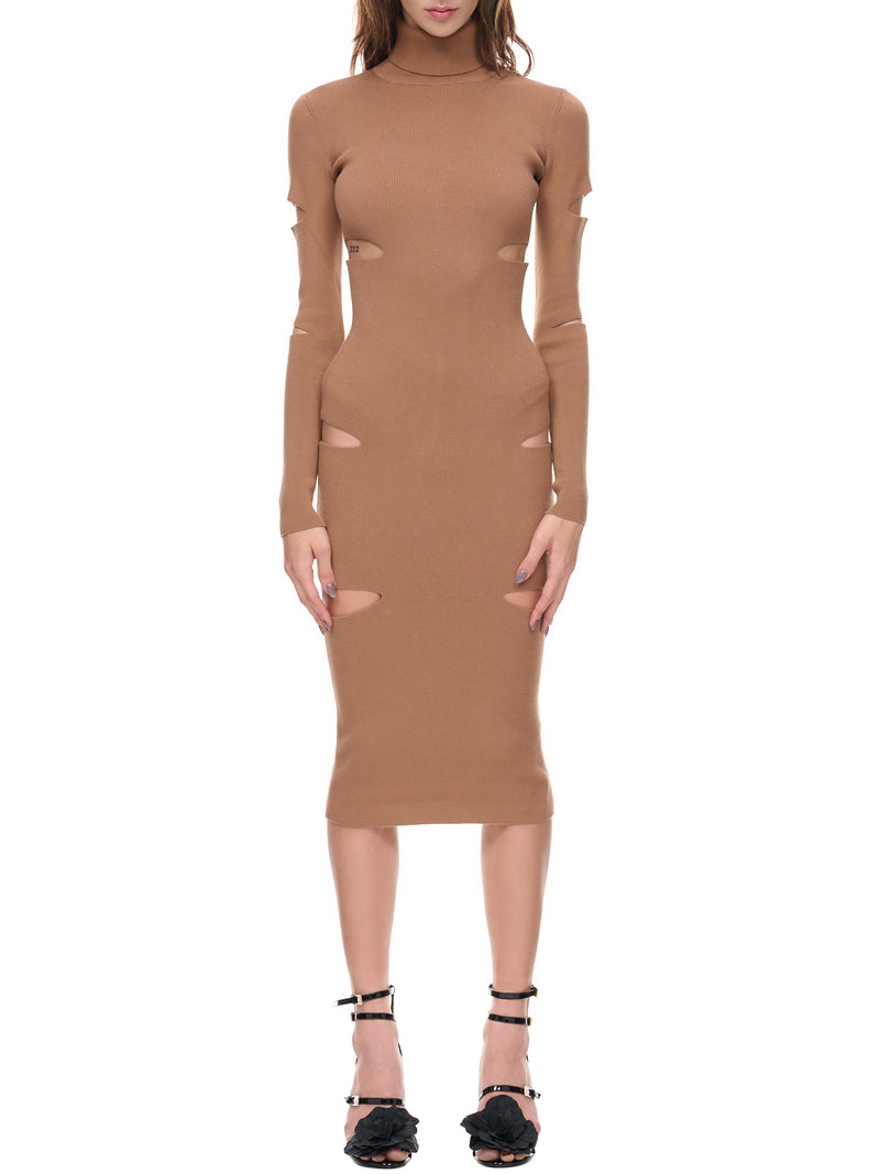 Cut-Out Knit Dress (2A226S-N0553-BROWN-SUGAR)