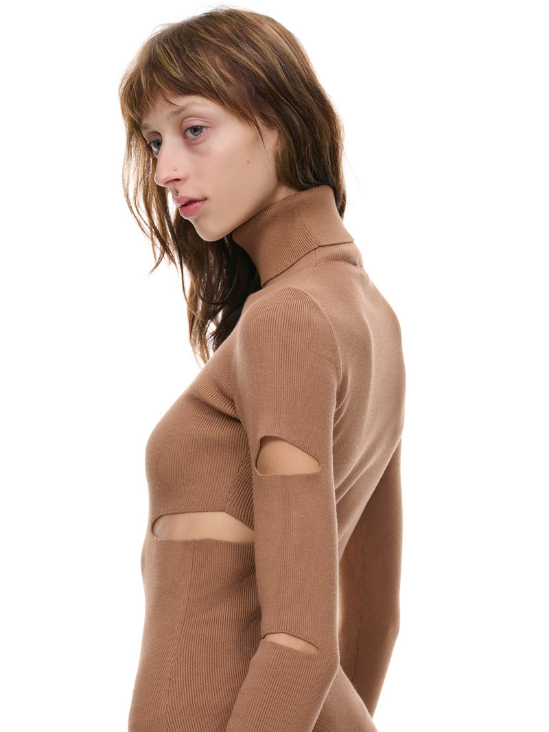 Cut-Out Knit Dress (2A226S-N0553-BROWN-SUGAR)
