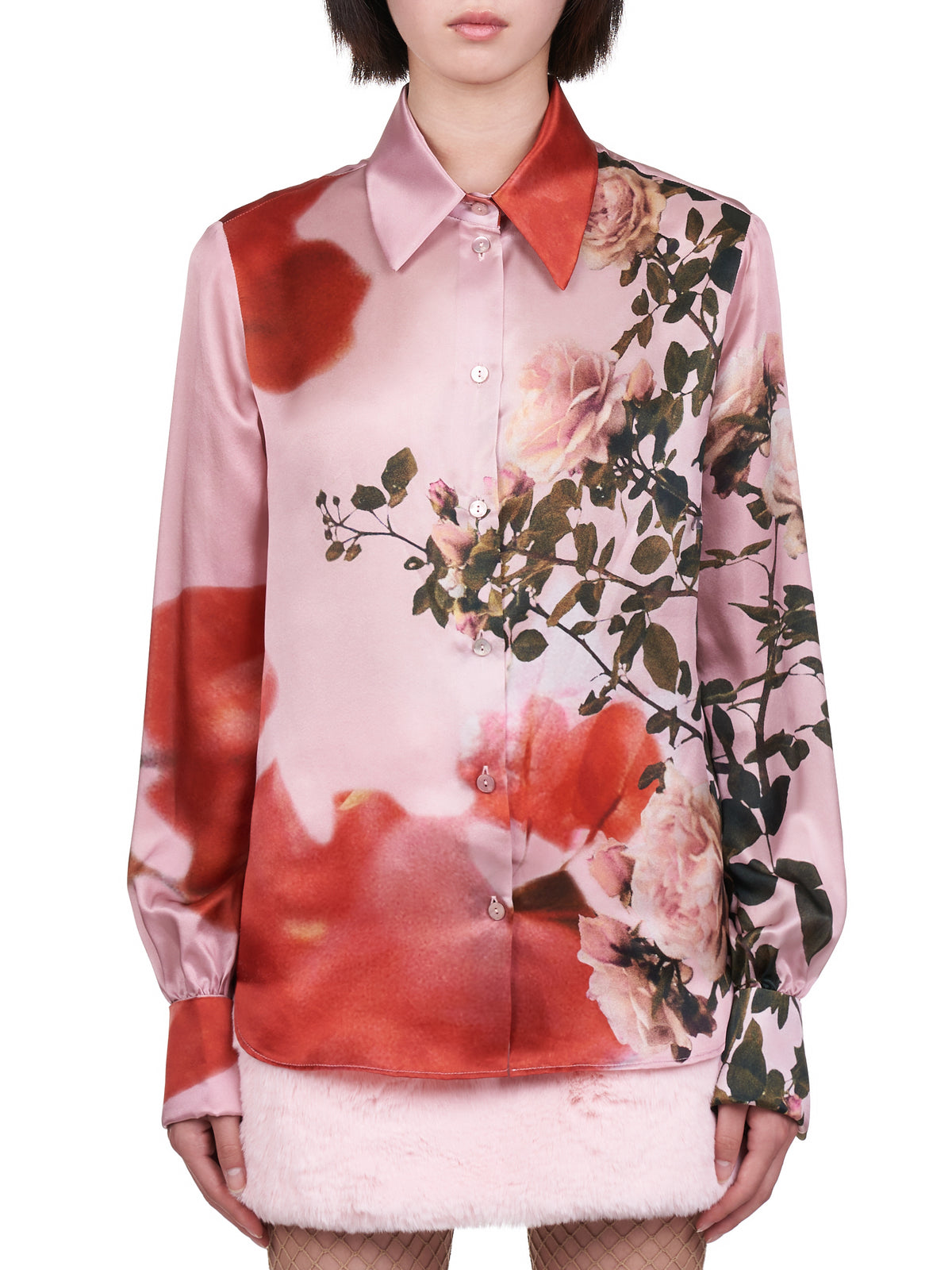 Silk Rose Print Shirt (2C03A-146-PINK)
