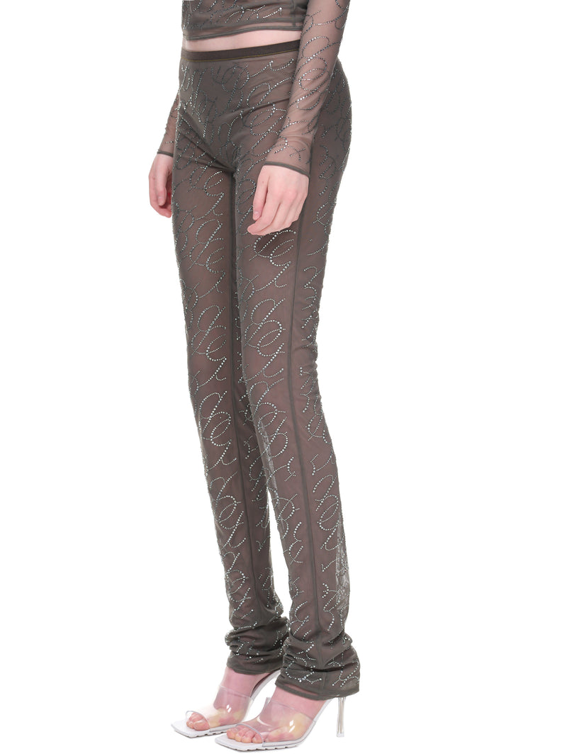 Rhinestone Logo Pants (2P074A-N0567-KHAKI)
