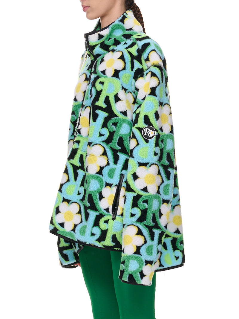 Fleece Daisy Sweater (4-L-RQ-GREEN-DAISY-PRINT)