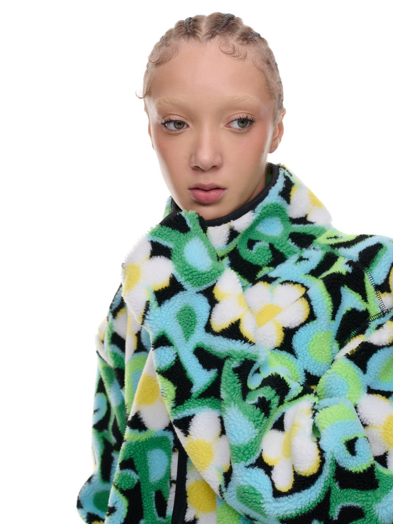 Fleece Daisy Sweater (4-L-RQ-GREEN-DAISY-PRINT)