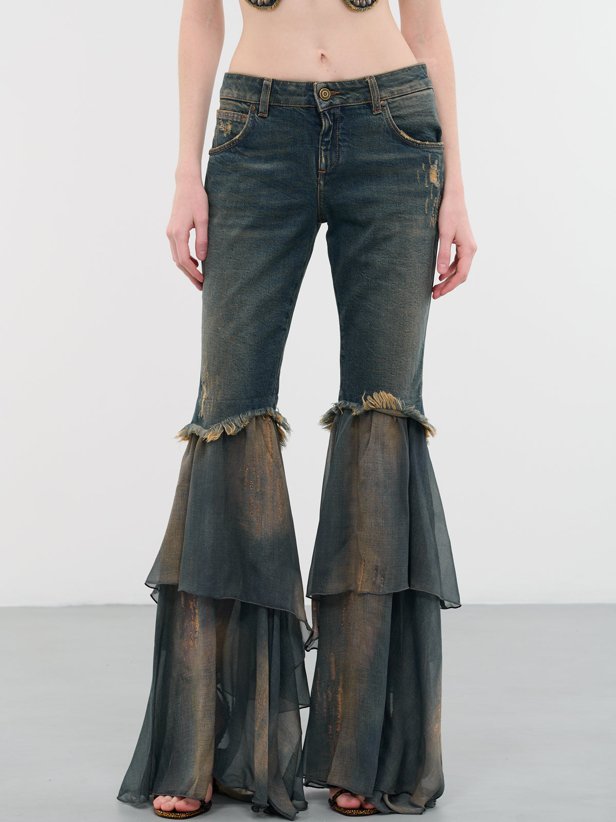 Flounce Chiffon Jeans (4J014A-C6F18-PEACOAT-WARM-SAND)