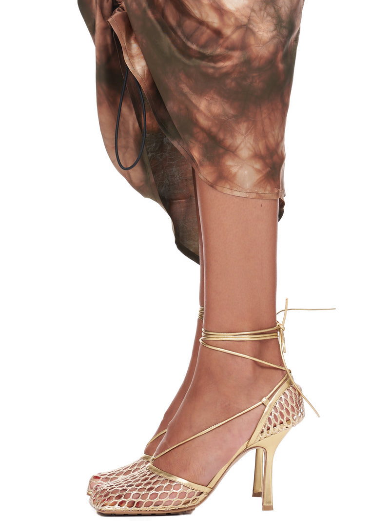 Stretch Lace-Up Sandal (651388V1BT1-8265-GOLD-WHITE)