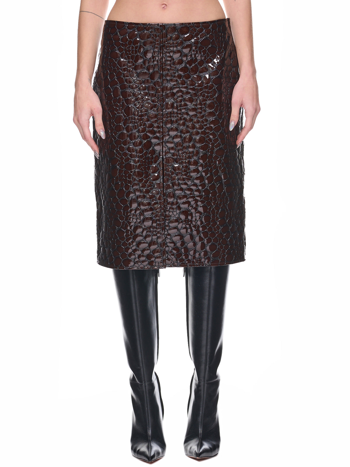 Embossed Leather Skirt (743692V2S60-2176-HENNA)