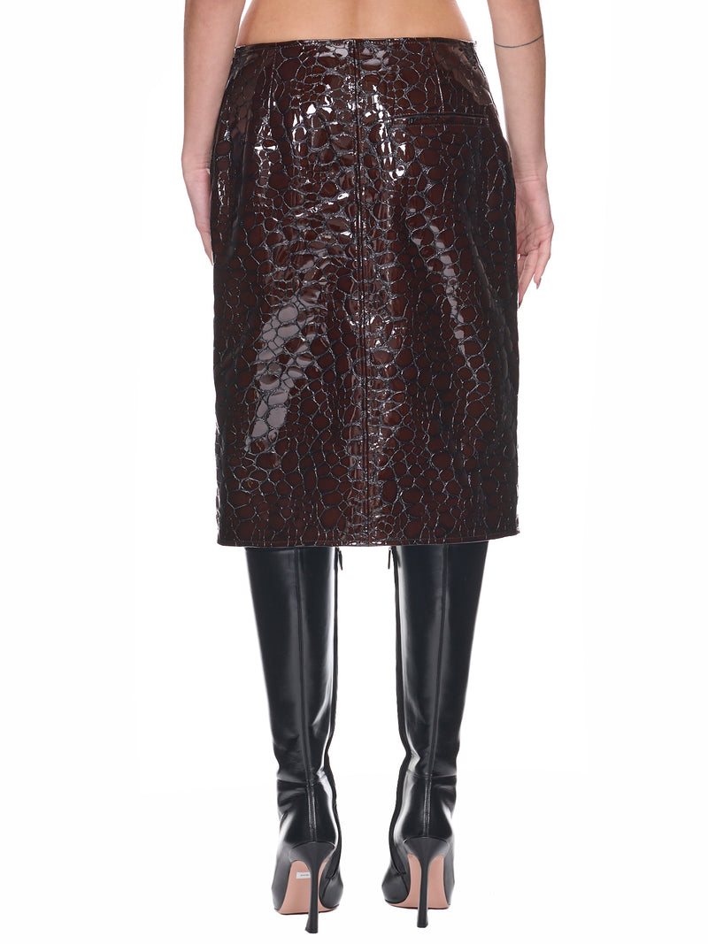 Embossed Leather Skirt (743692V2S60-2176-HENNA)