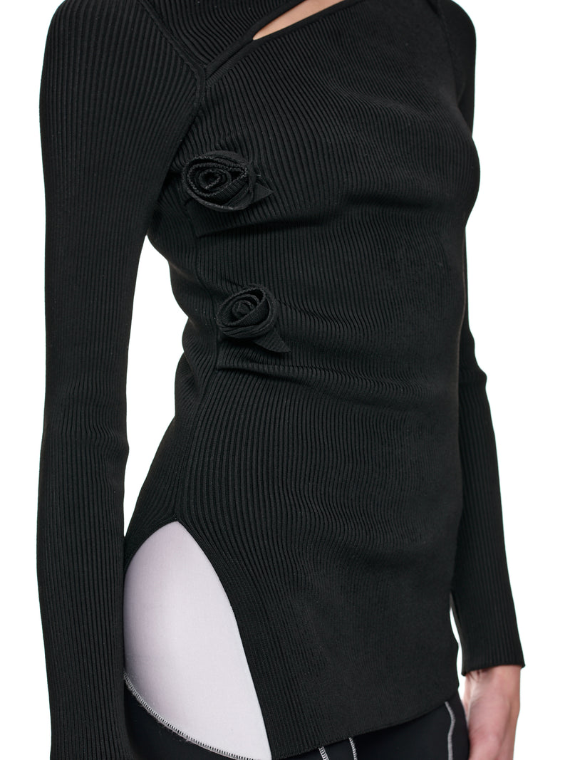 Asymmetric Rib Flower Top (COPML56603-BLACK)