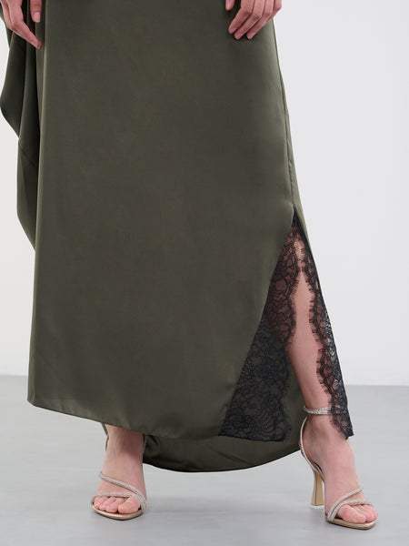 オールインワン・サロペット J. W. Anderson Asymmetric Layered Dress With Delicate Lace Asymmetric Lace Trim Layered Dress (DR0470-PG1693-OFF-WHITE)