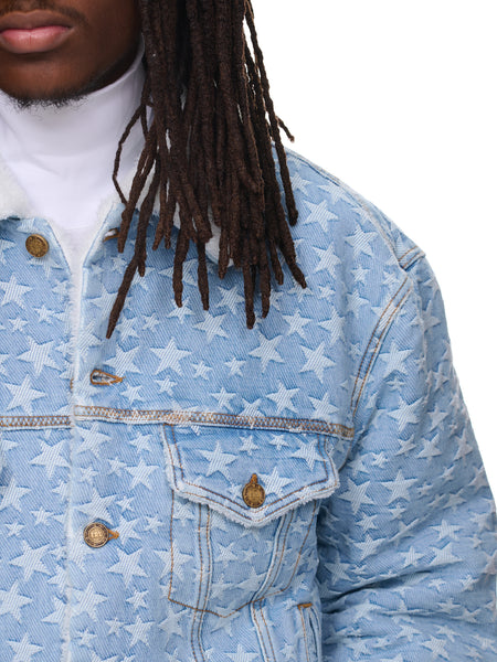 ジャケット ERMANNO SCERVINO DENIM-PRINT JACQUARD JACKET Ermanno Scervino Denim Double-breasted Jacket With Flower