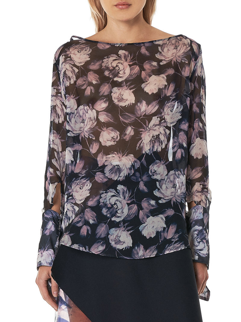 Slashed Cuff Blouse (F1151-FLOWER-PRINT)