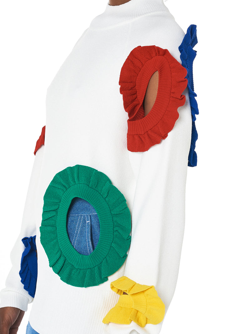 Cutaway Ruffle Pullover (JS18KT04-WHITE-MULTI)