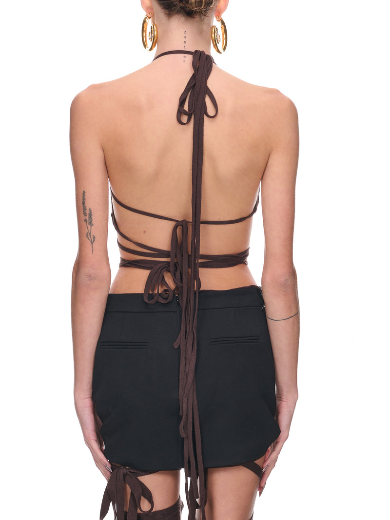 Deconstructed Cable-Knit Bra (K013-BROWN)