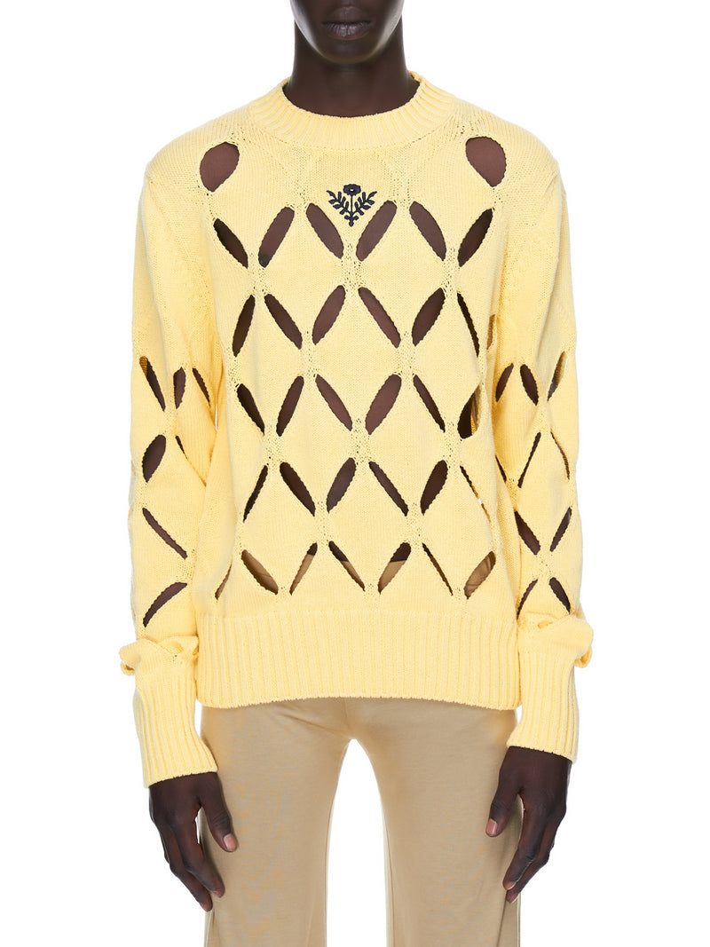 Stefan Cooke Floral Embroidered Diamond Slashed Jumper | H. Lorenzo - front