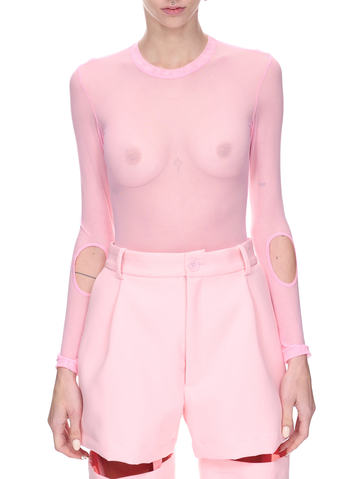 Mesh Cut-Out Top (MB-43-STRETCH-MESH-HOT-PINK)