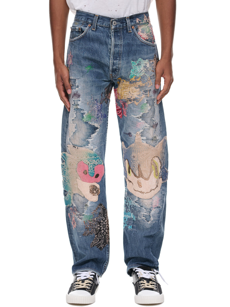 Uroboros Sonic Patchwork Jeans (P5-MEME-HEDGEHOG-INDIGO)
