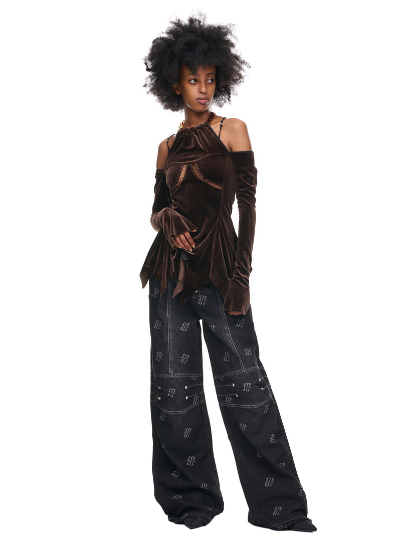 Velvet Draping Top (TOP-07-DKBROWN)