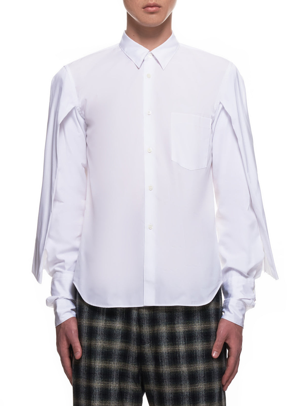 Layered Sleeve Button-Up Shirt (PF-B007-051-WHITE)