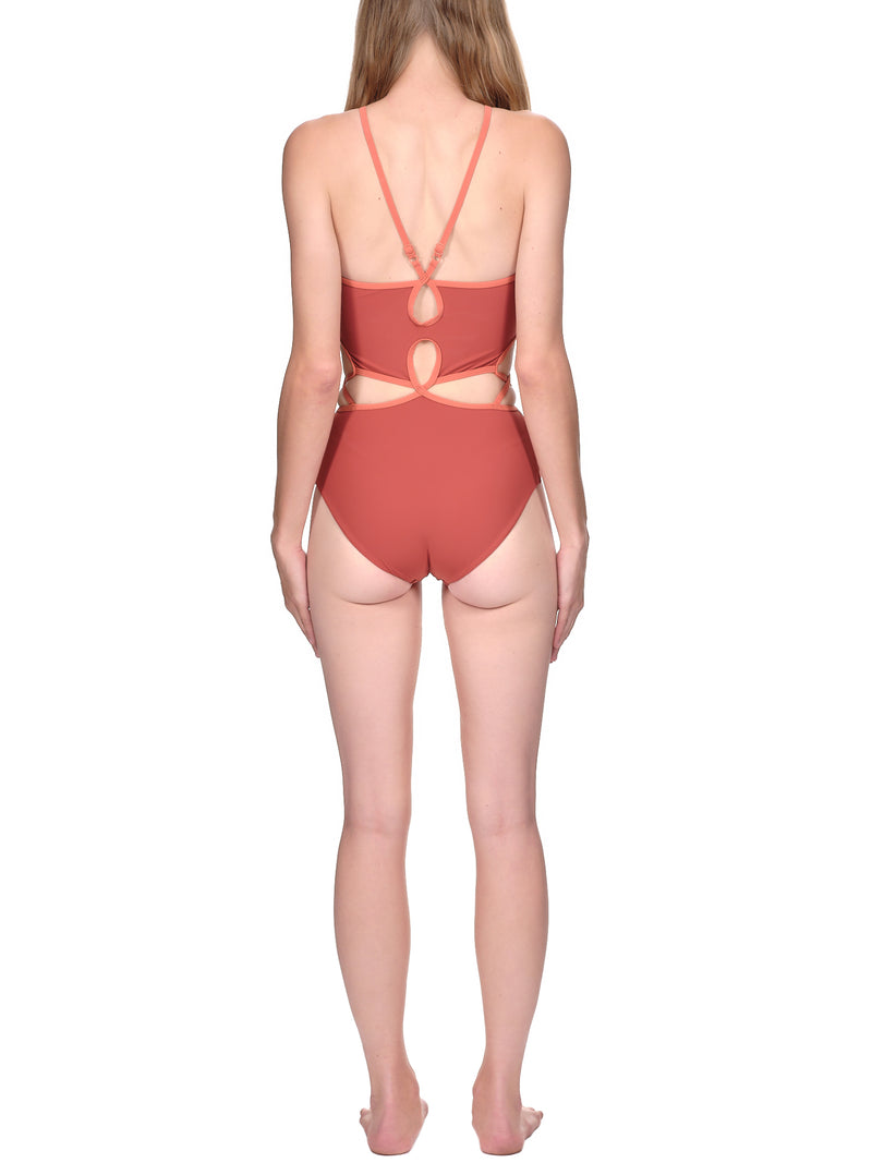 Looped Halter Swimsuit (PF22SWIM03-TERRACOTTA-MULTI)