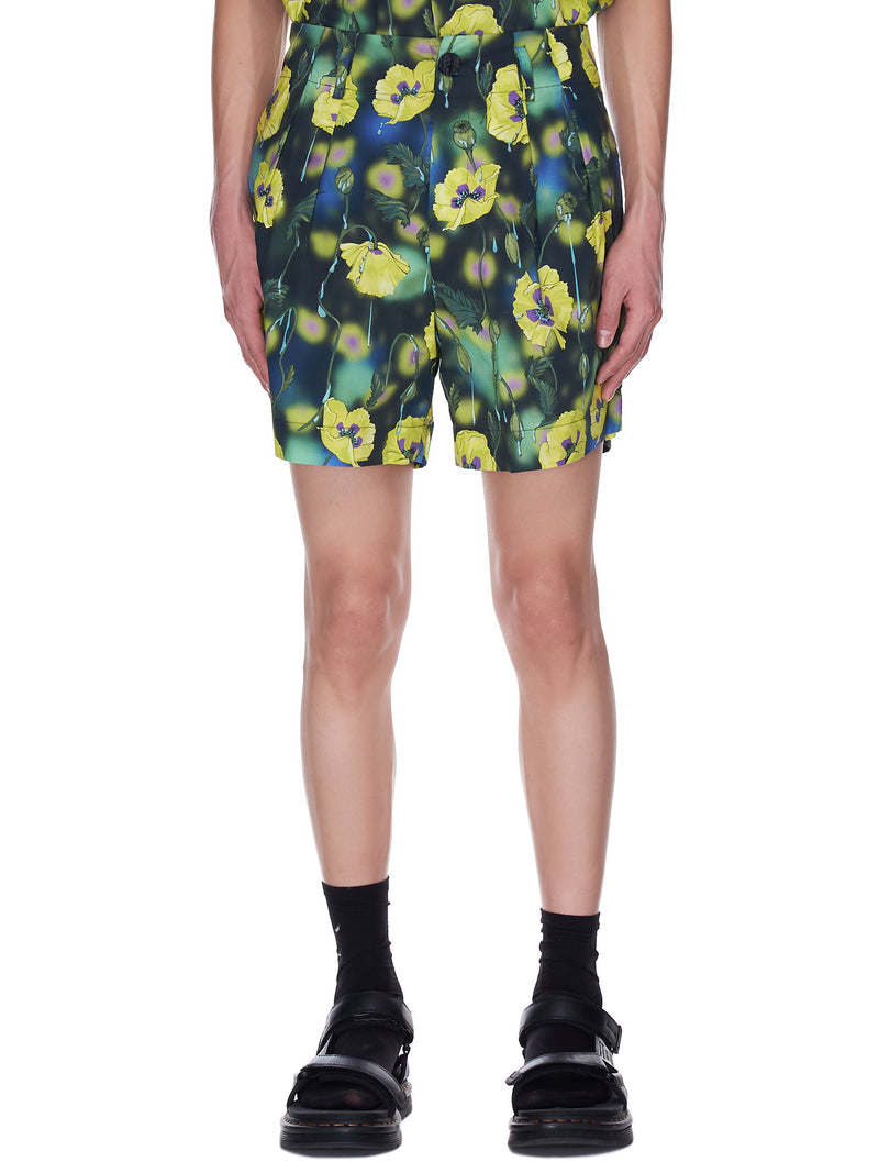 Poppy Print Pleated Shorts (PHANTOM-DARK-POPPIES)
