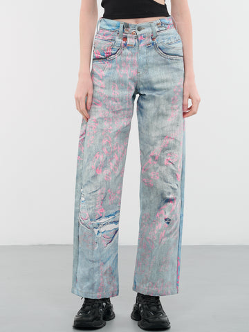 【RONRON】24ss RIBBON PRINTED DENIM HALF PANTS Buy Ronron Ribbon Printed Denim Pants Medium Blue Online in