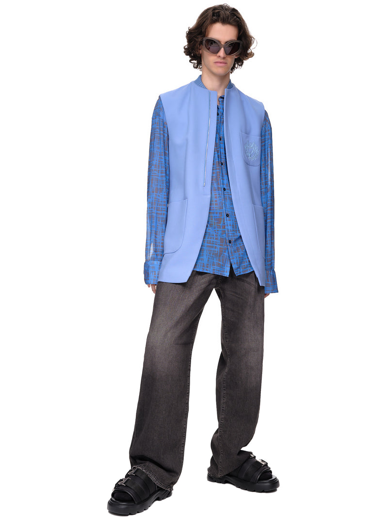 Maximilian Blue Polyester Vest | H. Lorenzo - styled