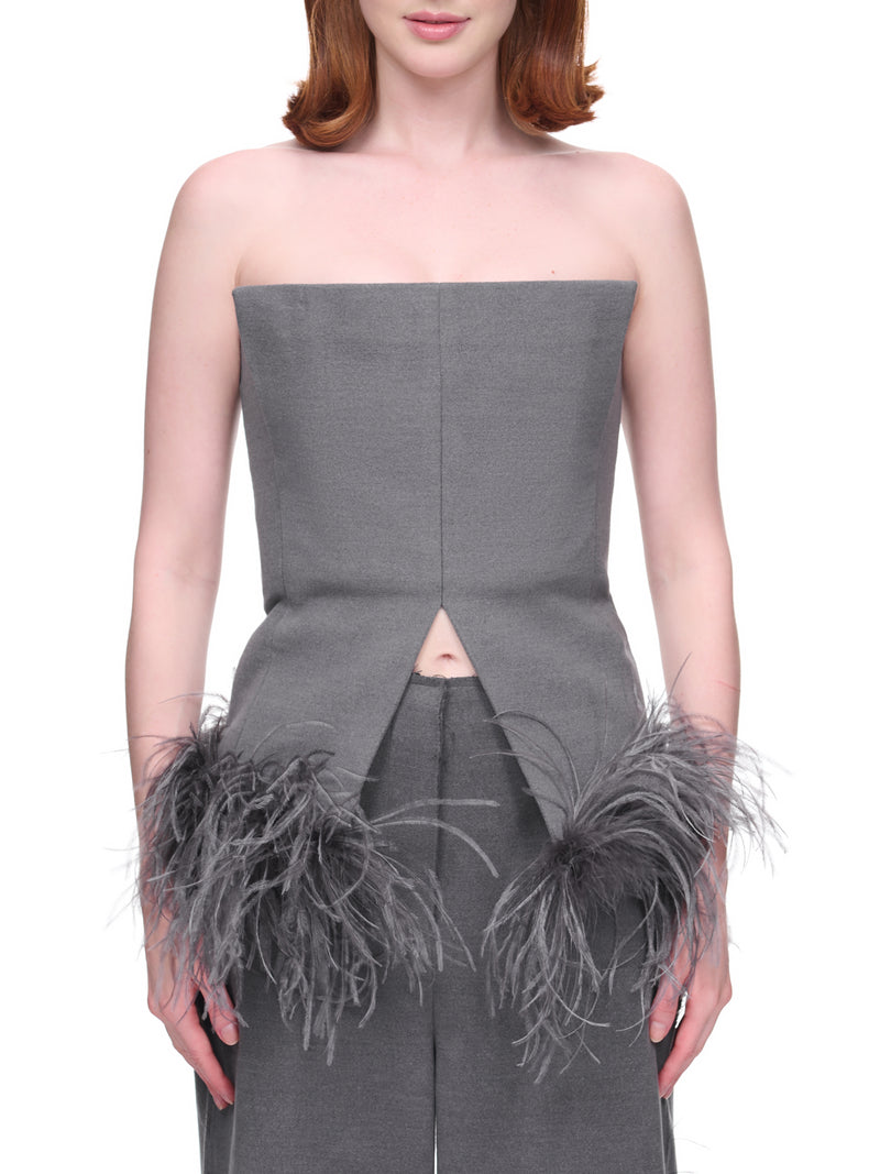 Draco Corset Top (T-152-DRACO-FTH-CHARCOAL)